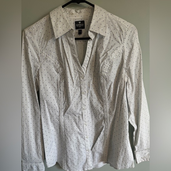 Express White Patterned Button-Down Shirt - Picture 1 of 2